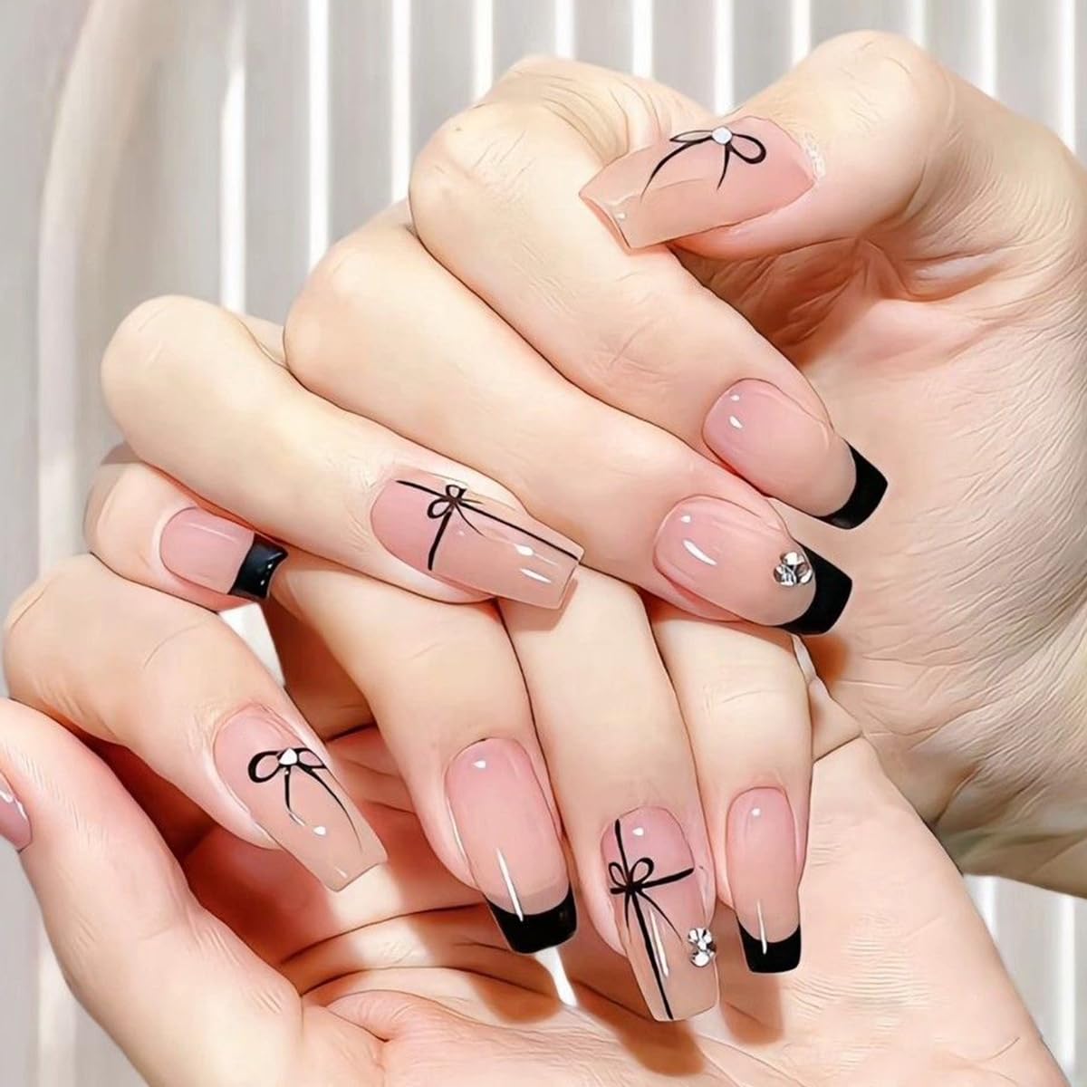 S.A.V.I 4 Sheets - Self-Adhesive Bow Nail Art Stickers, (Red, Dark Red, Black, White), Ultra-Thin DIY Decals, Minimal Ribbon Design for Gel, Acrylic & Natural Manicure