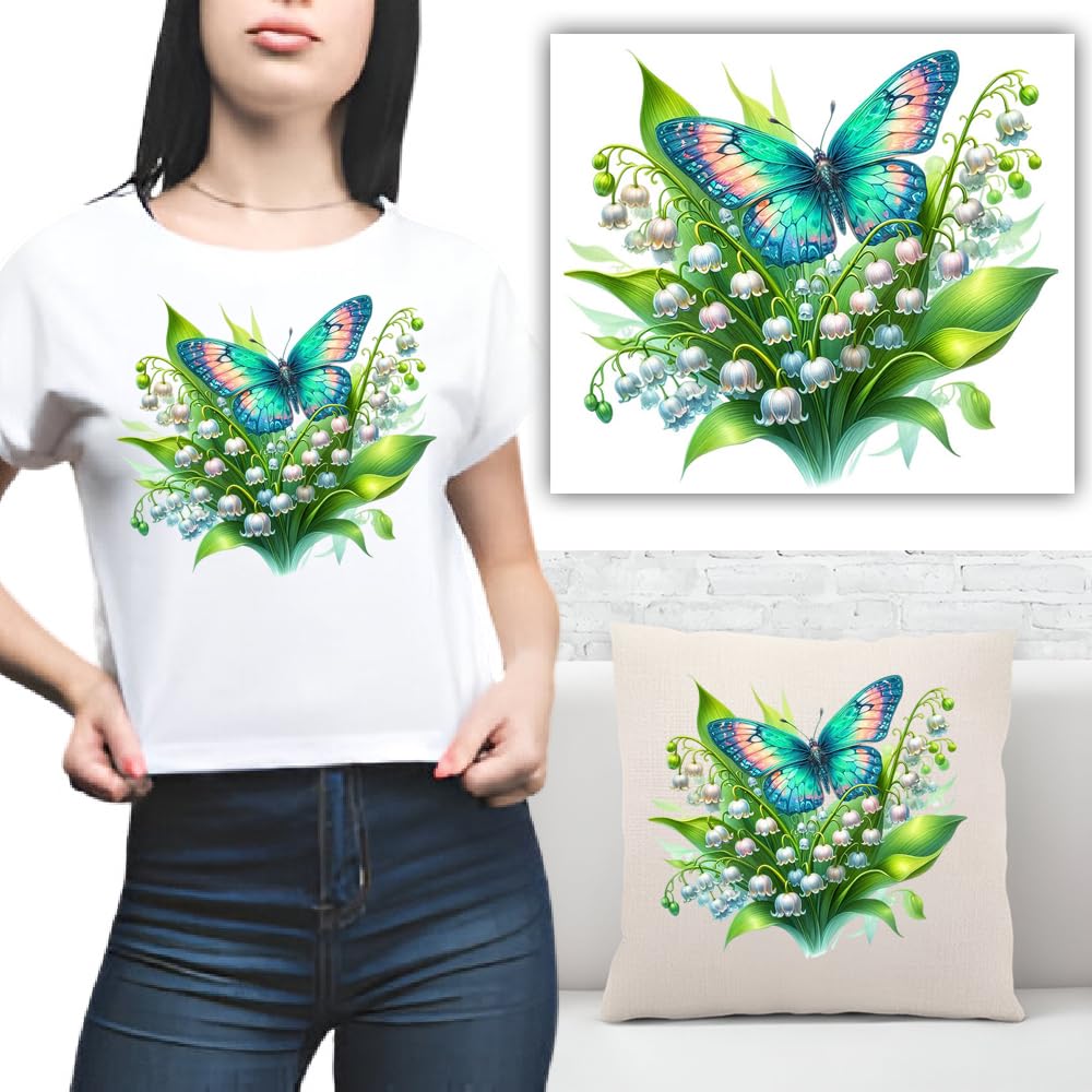 S.A.V.I Butterfly  Lily Heat Transfer Patch - Iron-On Washable DIY Applique for T-Shirts, Hoodies, Jeans, Backpacks, Pillows | 8.5x7 Inch Vibrant Design | Easy Application