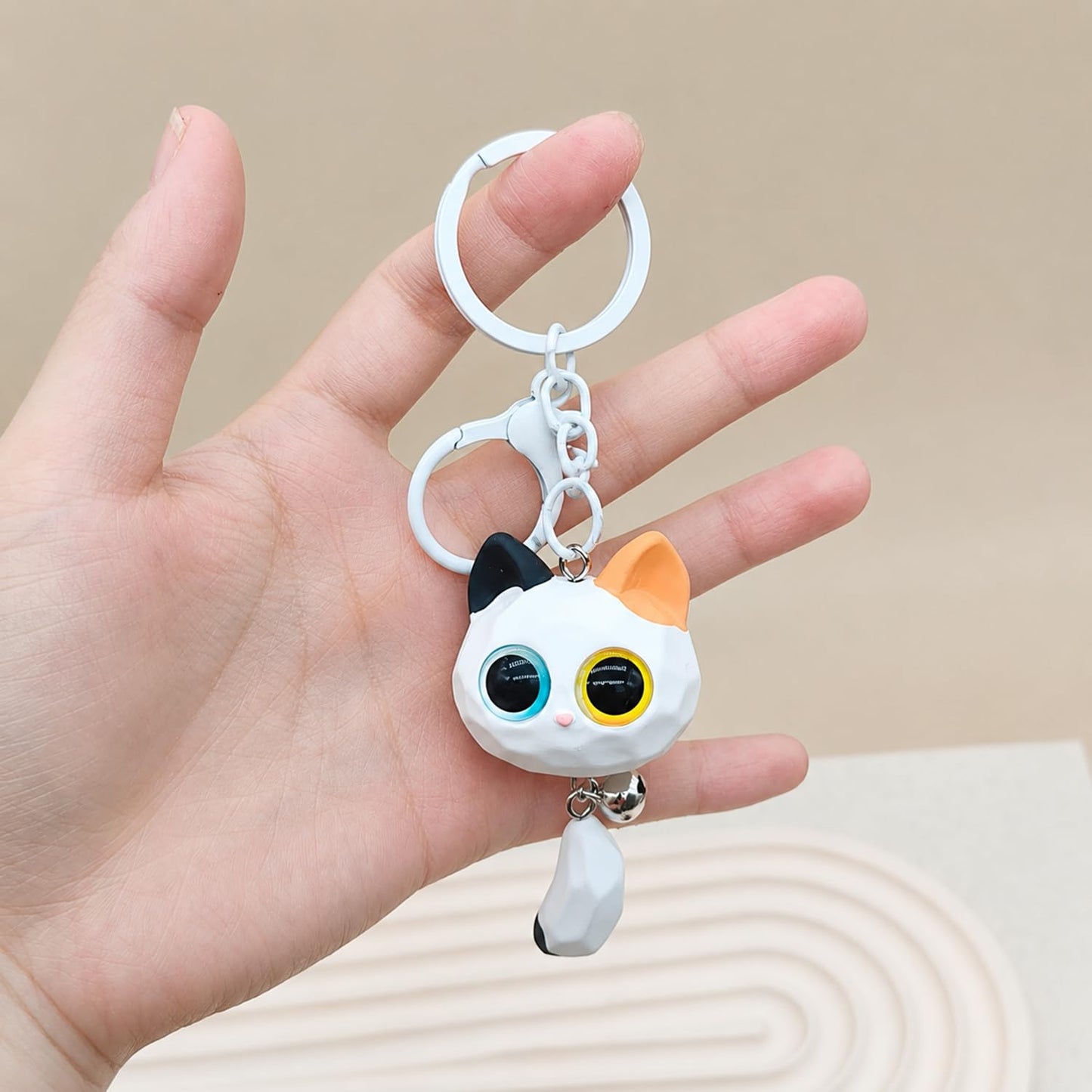 S.A.V.I Cute Cat Keychain Resin Kawaii Key Ring Charm for Bags & Keys, White Finish, 7 x 3.3 cm Pendant, Durable Handcrafted Accessory, Lightweight Gift for Women, Girls, Backpack & Purse Decor