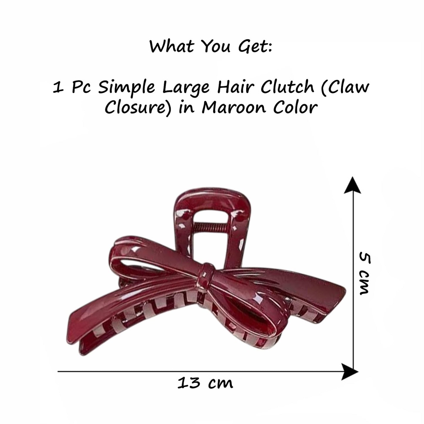 S.A.V.I Maroon Bow Hair Claw Clip 13 cm | Large Glossy Acrylic Clutcher for Women | Strong Hold Grip for Thick Hair | Stylish Everyday Party Hair Accessory
