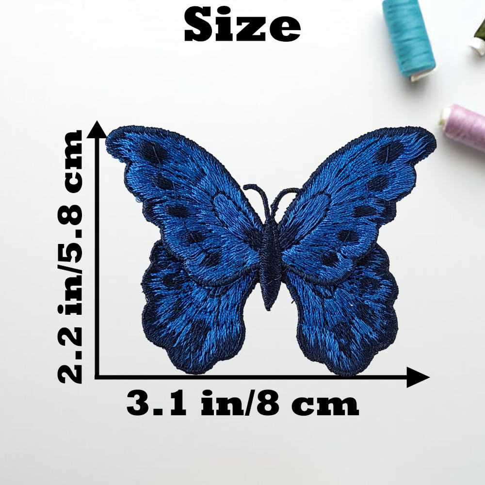 S.A.V.I 2Pcs Royal Blue Butterfly Embroidered Patch (8 x 5.8 cm) | Thread Sew-On Fabric Applique for Denim Jackets, Jeans, Bags, DIY Clothing & Fashion Decor (Royal Blue)