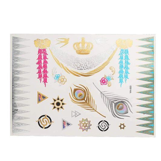 S.A.V.I 3D Temporary Tattoo Golden and Silver Metallic Sticker Virtual Beach Necklace With Leaves Design Size 21x15cm - 1pc. (3-2), Gold, 4 g