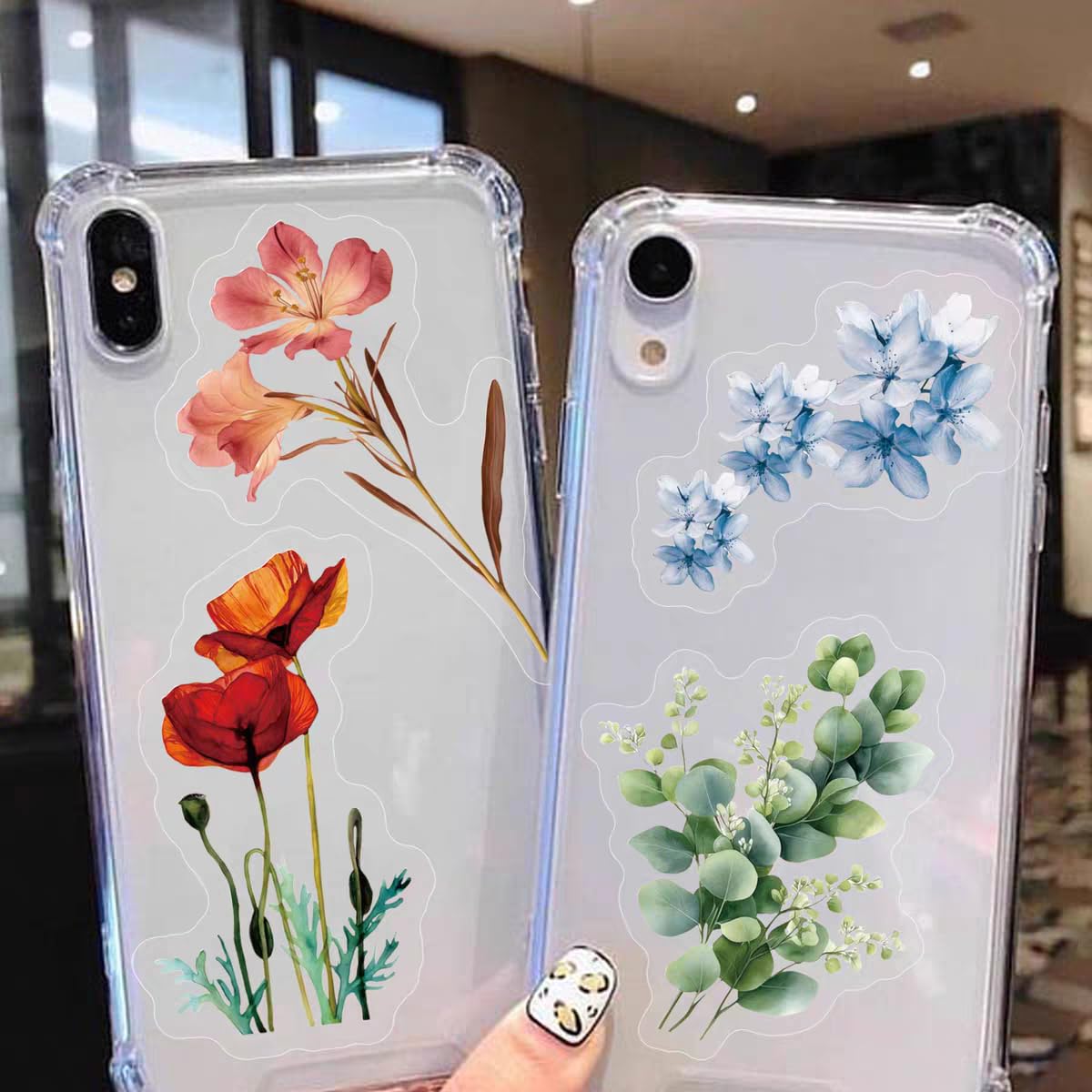 S.A.V.I Floral Transparent PET Stickers – 50 Sheets | Waterproof Matte UV | Multicolour Botanical Flowers (3–6 cm) | DIY Decor for Glass Cups, Bottles, Phone Covers, Journals & Crafts