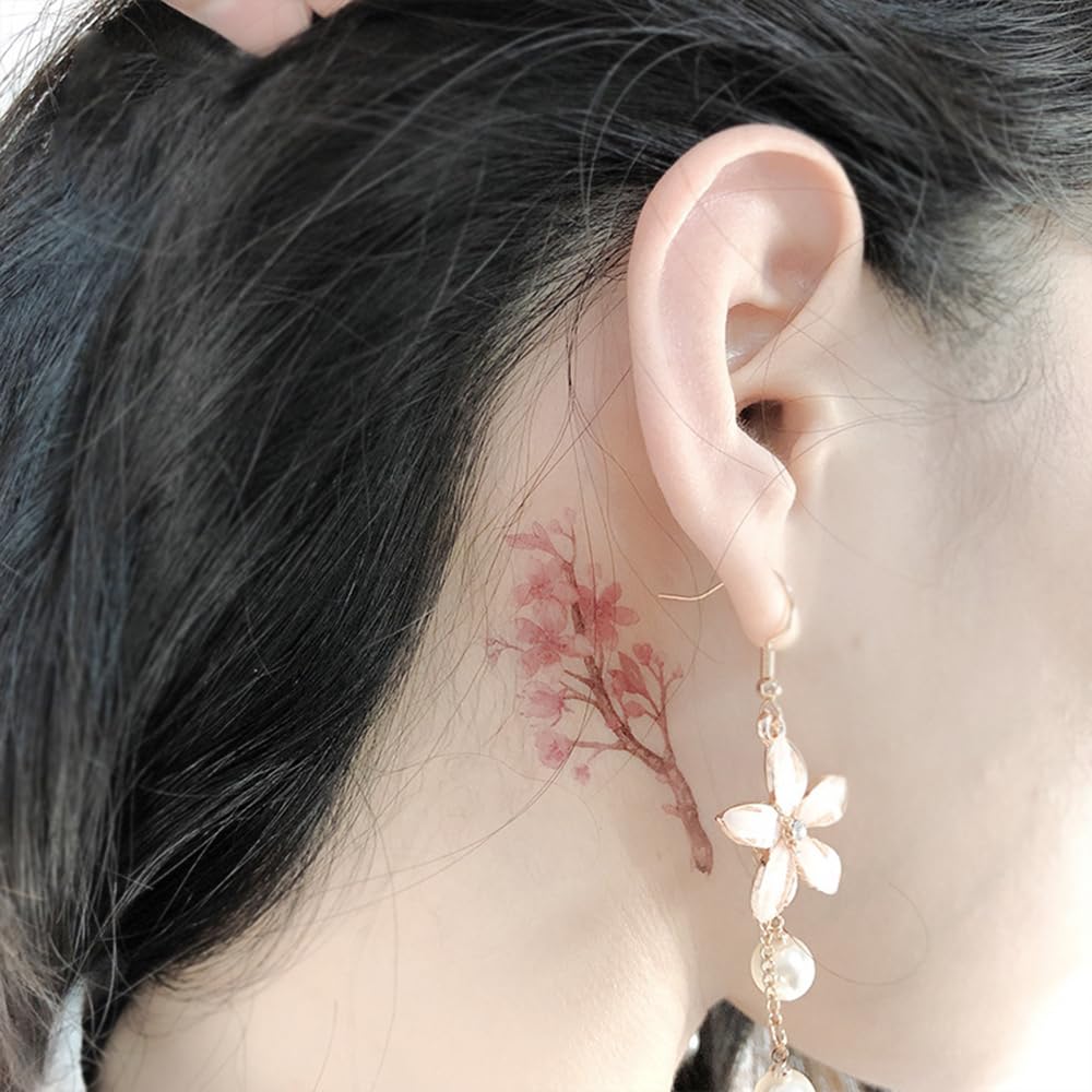 S.A.V.I 12 Pcs Cherry Blossom Temporary Tattoos for Women & Girls | 4.7x4.1 inch Floral Body Art | Safe Non-Toxic Waterproof Design for Shoulder, Neck, Arm | Easy to Apply & Remove (2)