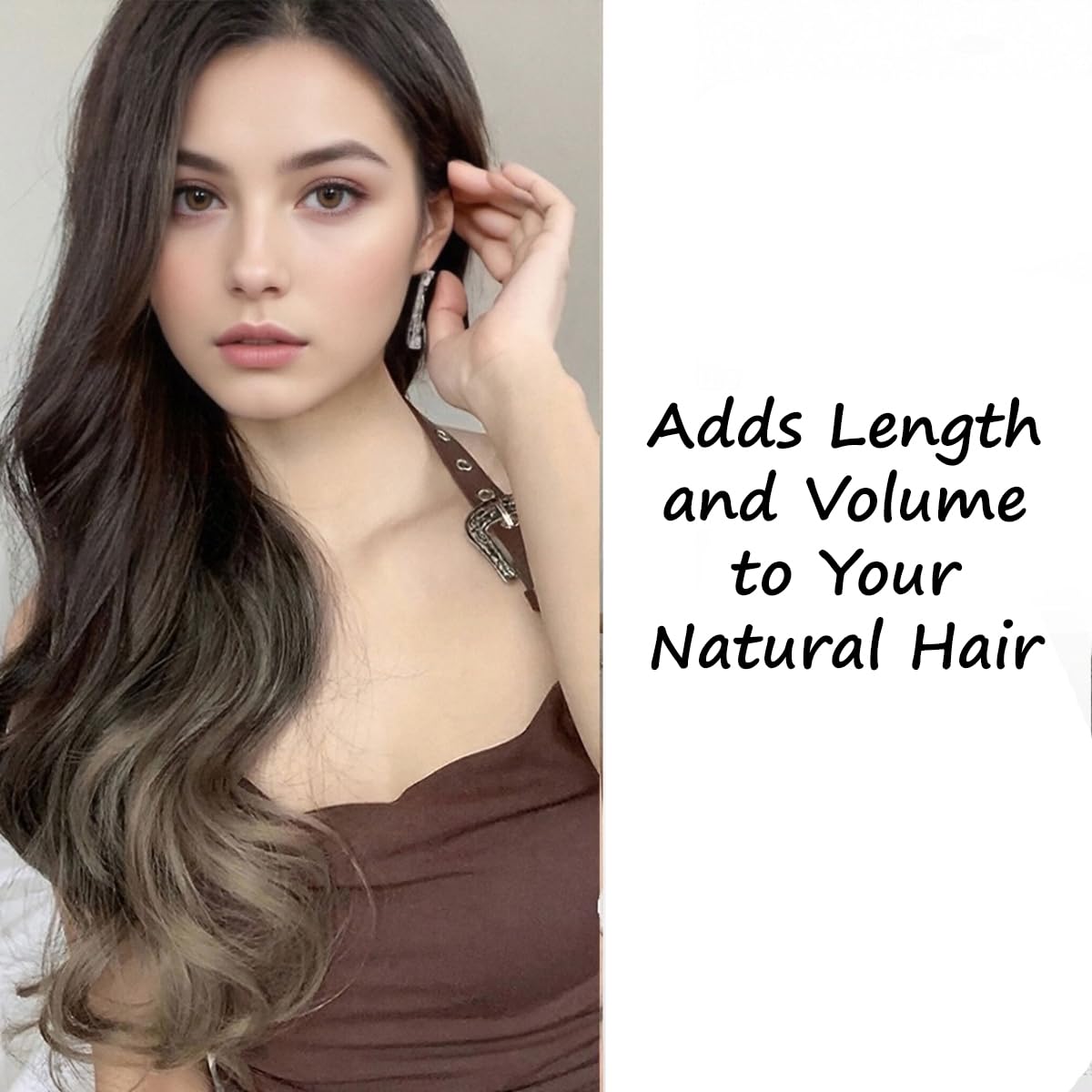 S.A.V.I U-Shape Clip-In Hair Extension for Women, Natural Black & Blonde Brown Dual Tone, 50cm Long Wavy Synthetic Hair Topper, Volumizer, Length Enhancer with Secure Clips