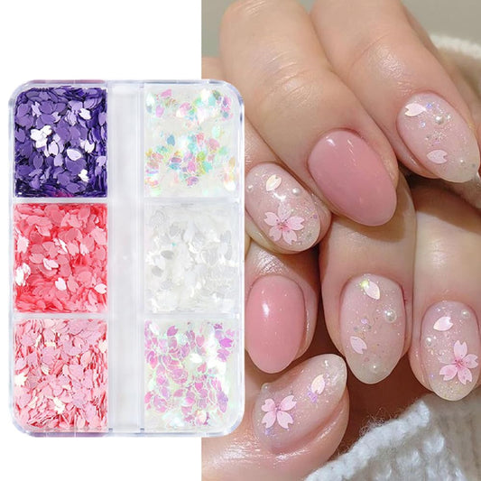 S.A.V.I Cherry Blossom 3D Nail Art Sequins - Multicolor Petal Glitters for DIY Manicure  Pedicure - Women  Girls