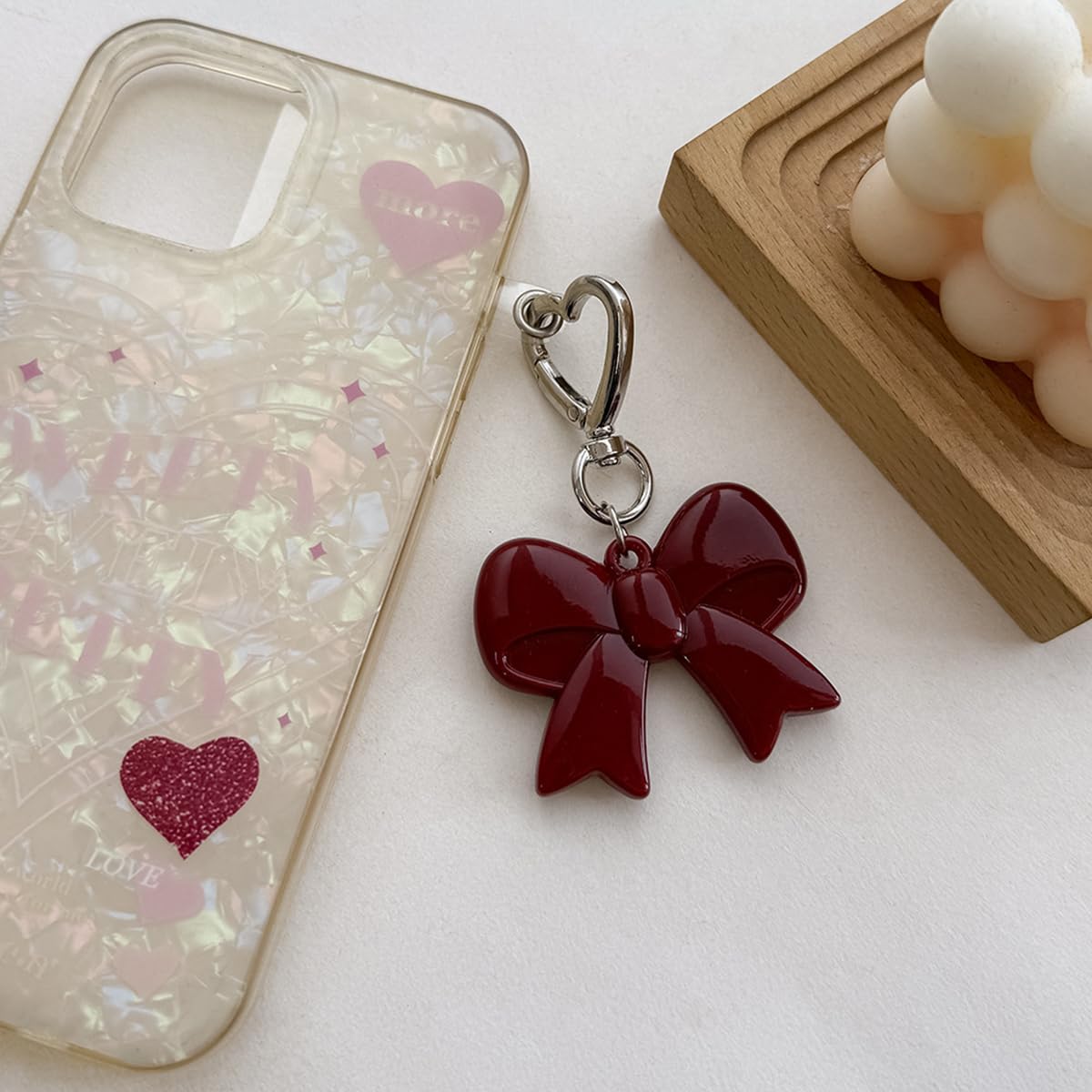 S.A.V.I Resin Bow Keychain for Women & Girls, Cute Bag Charm, Wine Red, Glossy accessory with heart clasp for handbags, backpacks, keys & gifting; lightweight 8 x 5 cm decorative pendant