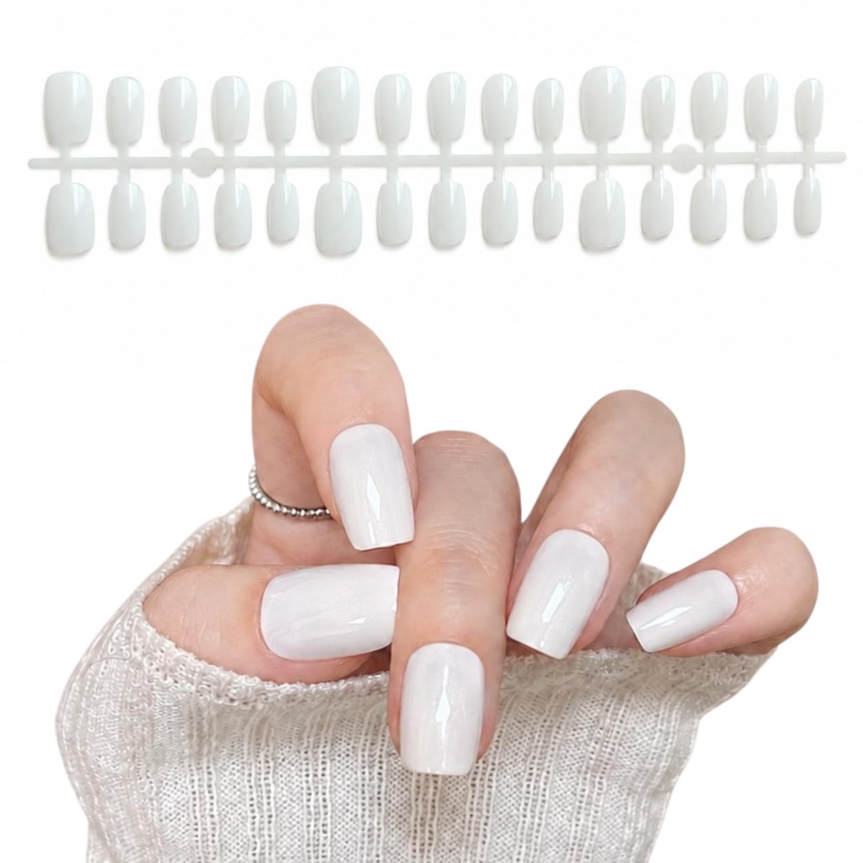 S.A.V.I Press on Nails Glossy Short Square Porcelain White 30 Pcs
