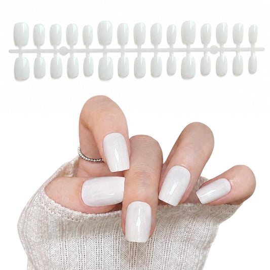 S.A.V.I Press on Nails Glossy Short Square Porcelain White 30 Pcs