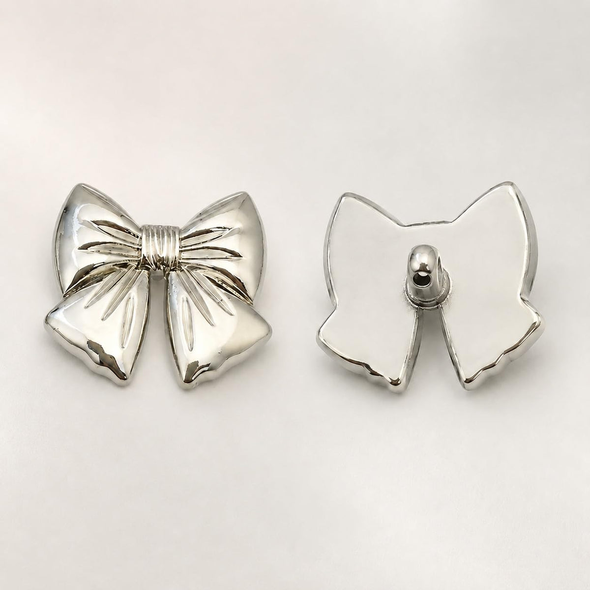 S.A.V.I Silver Bow Shank Buttons for Sewing & Crafts 17.5MM | Set of 6, Metallic Fasteners, For Blouses & Dresses, DIY Embellishment, Garment Decoration