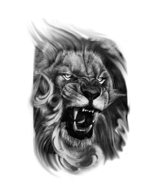 S.A.V.I 3D Temporary Tattoo Angry Roaring Lion Big Face Design Size 21x15CM - 1PC.