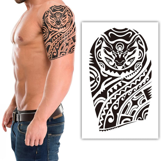 S.A.V.I Tribal Tiger Arm Temporary Tattoo Sheet | Bold Black Waterproof Design | 21x15 cm | Easy-to-Apply  Durable Body Art for Men | Fashion  Event Ready