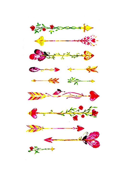 S.A.V.I 3D Temporary Tattoo Colorful  Heart Arrows  Design Size 10.5x6cm - 1pc.
