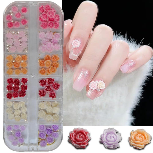 S.A.V.I 3D Rose Nail Art Decoration Set - 6 Colors with Pearls  Metal Beads | 2 Sizes Floral Nail Accessories for DIY Nail Art, Manicure,  Salon Use | Premium Nail Embellishments for Women (1 Big Box)
