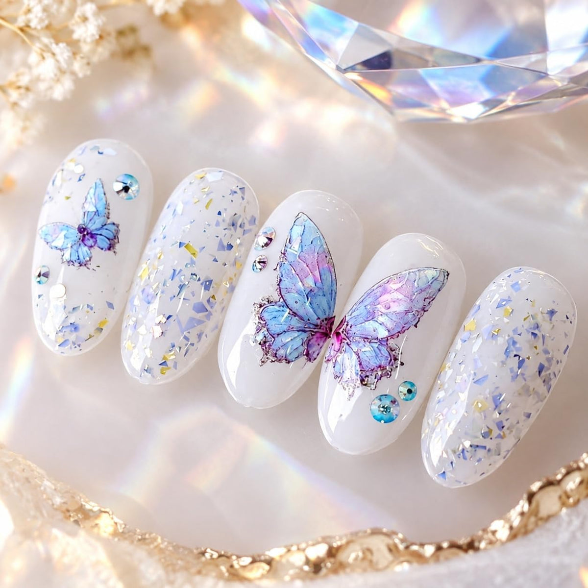 S.A.V.I 3D Butterfly Nail Art Stickers Iridescent Holographic Decals | Set of 2 Sheets, 8 x 10 cm Each, Self Adhesive, Pink Blue Multicolour, Easy Peel and Stick