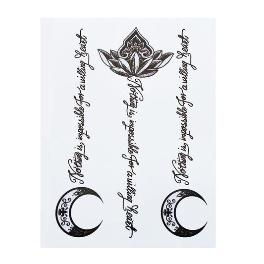 S.A.V.I 3D Temporary Tattoo Waterproof Sticker Beautiful Black Big Flower Text Moon Popular New Designs Size - 21x15cm (793)