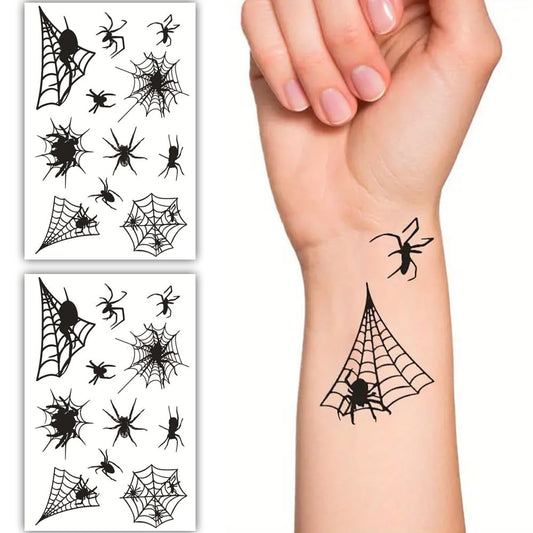 S.A.V.I 2 Sheets Black Spider  Web Design Temporary Tattoos for Men  Women (19x12 cm) | Waterproof, Long-Lasting, Easy Application - Perfect for Halloween, Cosplay, Body Art  Parties