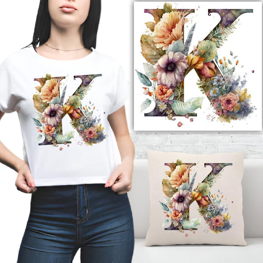 S.A.V.I 1PC Floral Alphabet Iron-On Patch – Washable Heat Transfer Sticker for DIY T-Shirts, Jeans, Pillows, Backpacks, Hats – Easy Applique with Beautiful Flower Design – Clothing  Accessories Patch (K)