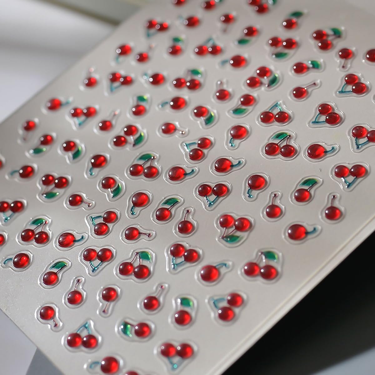 S.A.V.I 1 Sheet - 3D Jelly Cherry Nail Stickers 10x8 cm | Bright Red Cute Fruit Design | Self Adhesive DIY Nail Art Decals | Glossy Resin Manicure Accessories for Women & Girls
