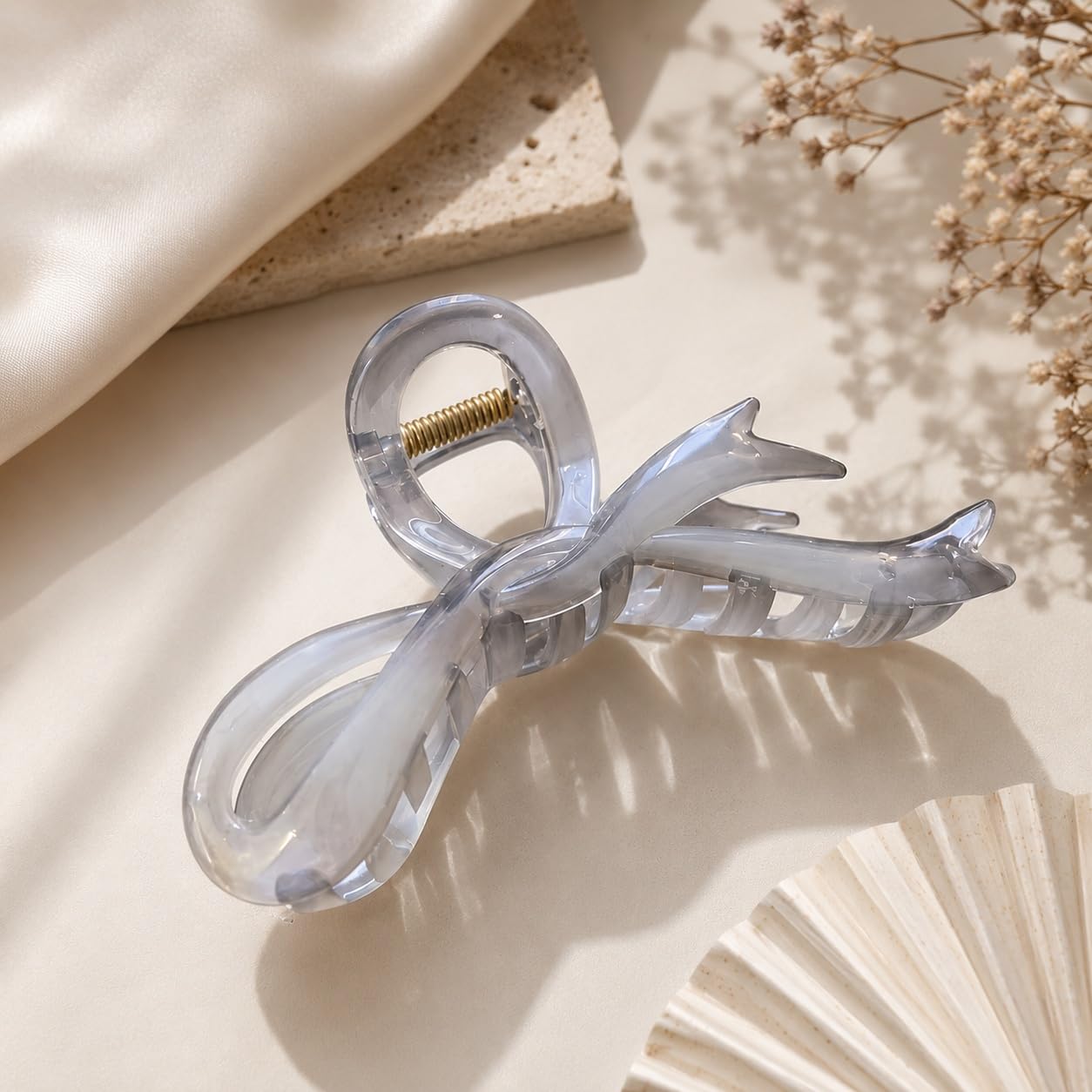S.A.V.I Bow Hair Claw Clip for Women, Grey, 13 cm | Strong Hold, Lightweight, Acrylic Material, Formal & Casual Styles, For Girls