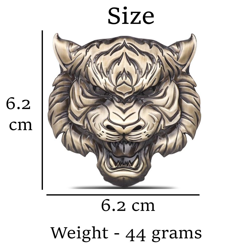SAVIAURA 3D Tiger Head Emblem - Bronze Antique Metallic Car Logo, Stylized Fierce Design, Decorative Car Accessory Sticker