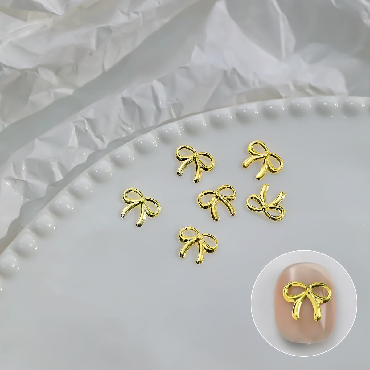 S.A.V.I Gold Alloy Bow Nail Art Decorations – 3D Metal Nail Charms (Box 30 g) 12 Stylish Designs for DIY Nail Extensions & Manicure – Nail Accessories for Women & Girls