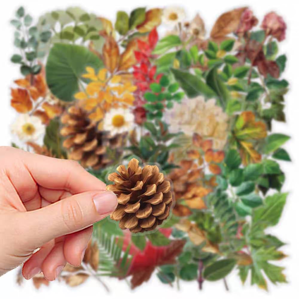 S.A.V.I 50 Pcs Botanical Floral Stickers Set, Waterproof PVC Vinyl Decals