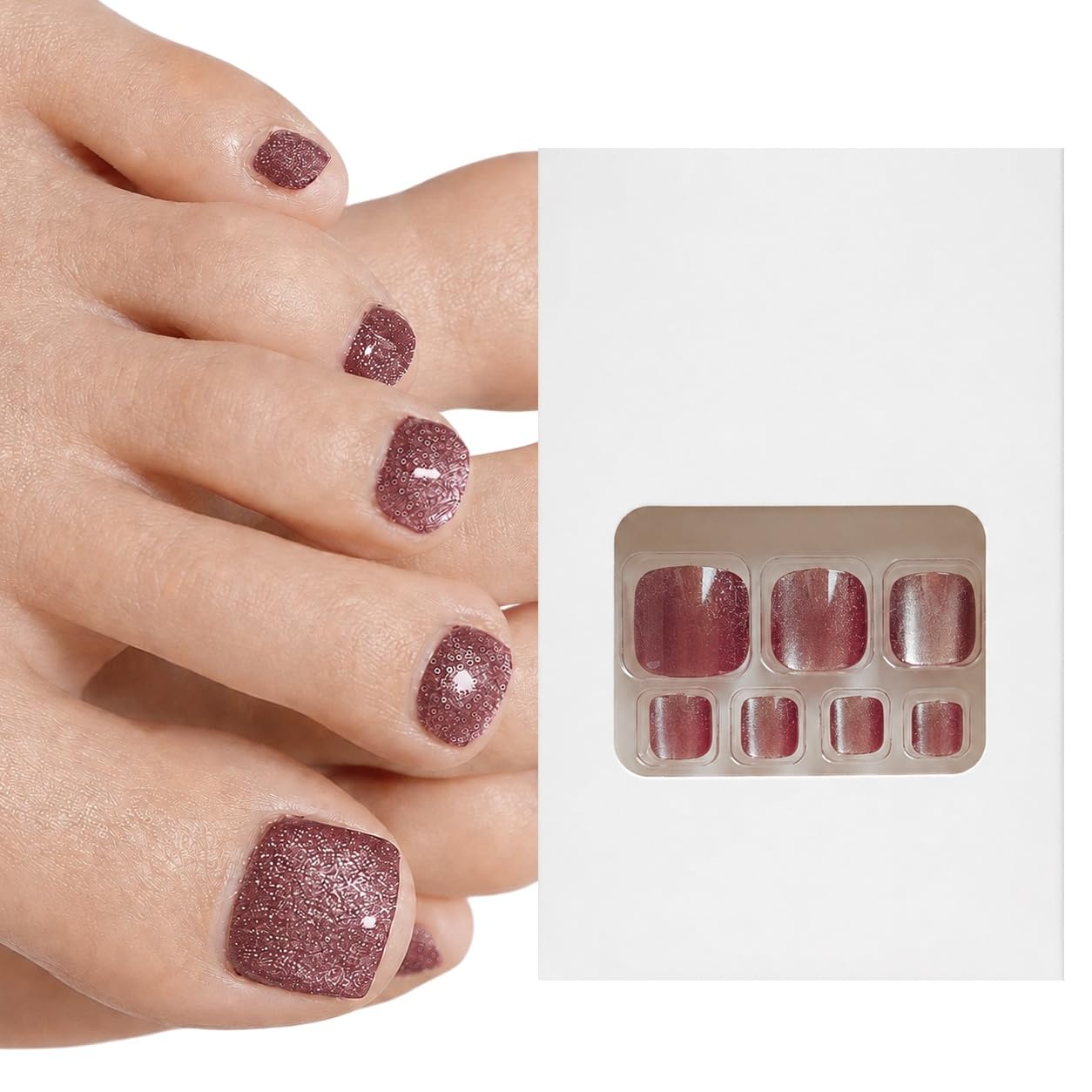 S.A.V.I Press on Toenails Wine Cat Eye Short Square 24-Piece