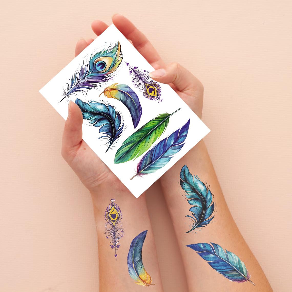 S.A.V.I 10 Sheets Colourful Feather Temporary Tattoos for Kids & Adults | Waterproof, Safe & Non-Toxic Body Stickers | 12x6.8cm | Easy to Apply & Remove | Party, Gift & Return Favours