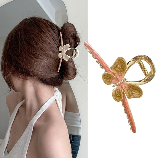 S.A.V.I Pink Enamel Butterfly Hair Clutch Clip | Gold-Plated Hair Accessory for Women | Stylish  Elegant Design for Buns  Hairstyles | Lightweight, Durable - 1pc