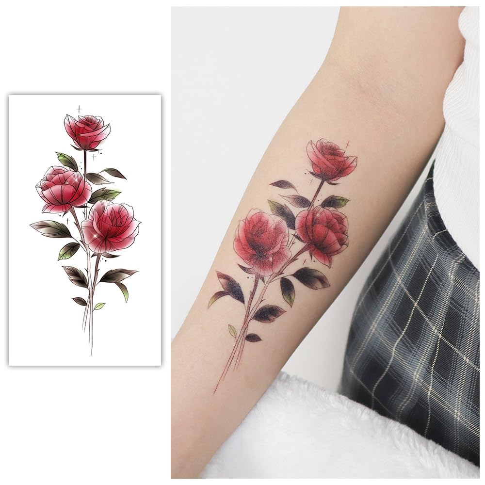S.A.V.I 3 Pcs Large Temporary Tattoo Sheets for Women – Floral Rose, Feather & Geometric Designs | 16x9 cm Waterproof, Safe & Non-Toxic Body Art Stickers for Arm, Neck, Back – Easy to Apply & Remove (01)