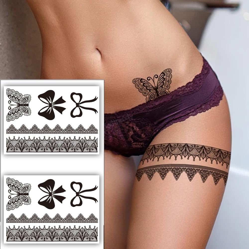 S.A.V.I 2 Sheets Temporary Tattoo Stickers - Black Henna Mehndi, Butterfly  Lace Patterns, 21x15 cm for Women  Girls