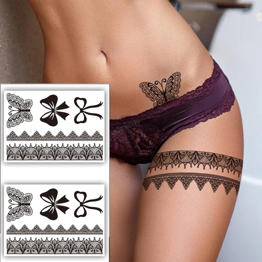 S.A.V.I 2 Sheets Temporary Tattoo Stickers - Black Henna Mehndi, Butterfly  Lace Patterns, 21x15 cm for Women  Girls