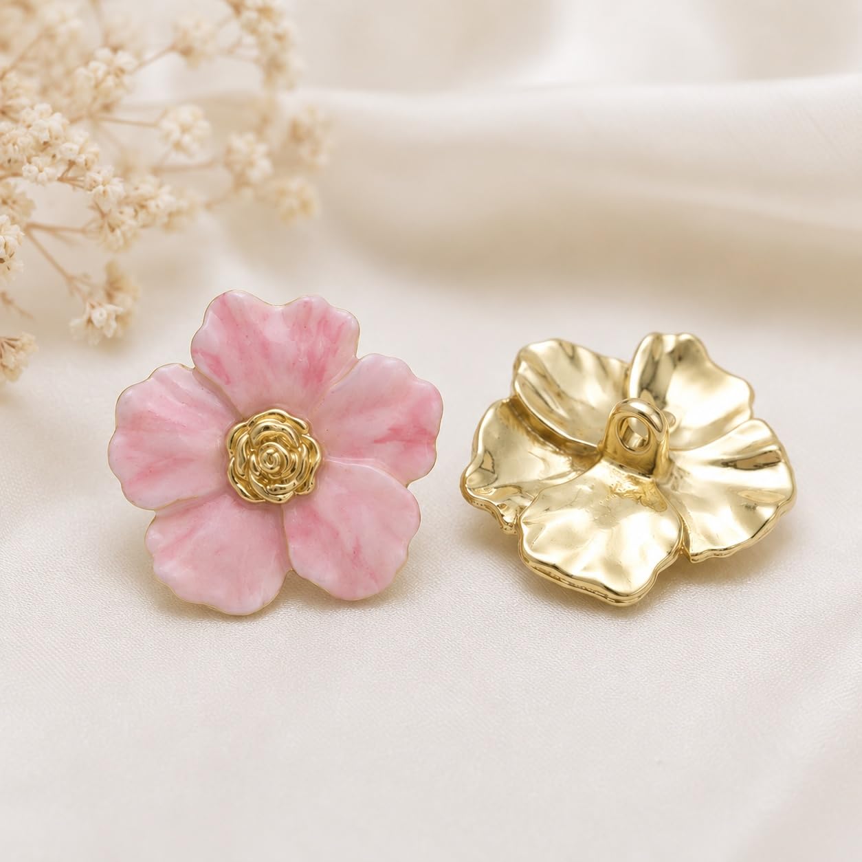 S.A.V.I Blush Pink Petal Gold Rose Shank Buttons 17.5mm | Set of 6, For Kurti & Blouse, DIY Sewing, Decorative Fasteners