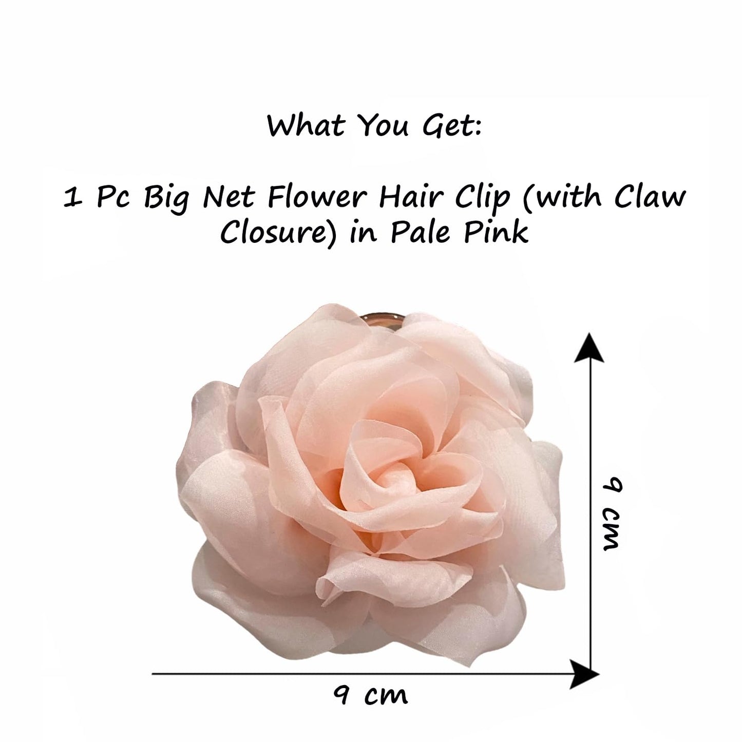 S.A.V.I Pale Pink Rose Hair Claw Clip for Women & Girls (9 cm) | Large Floral Net Fabric Hair Accessory | Strong Hold Elegant Updo Clutcher for Party, Wedding, Daily