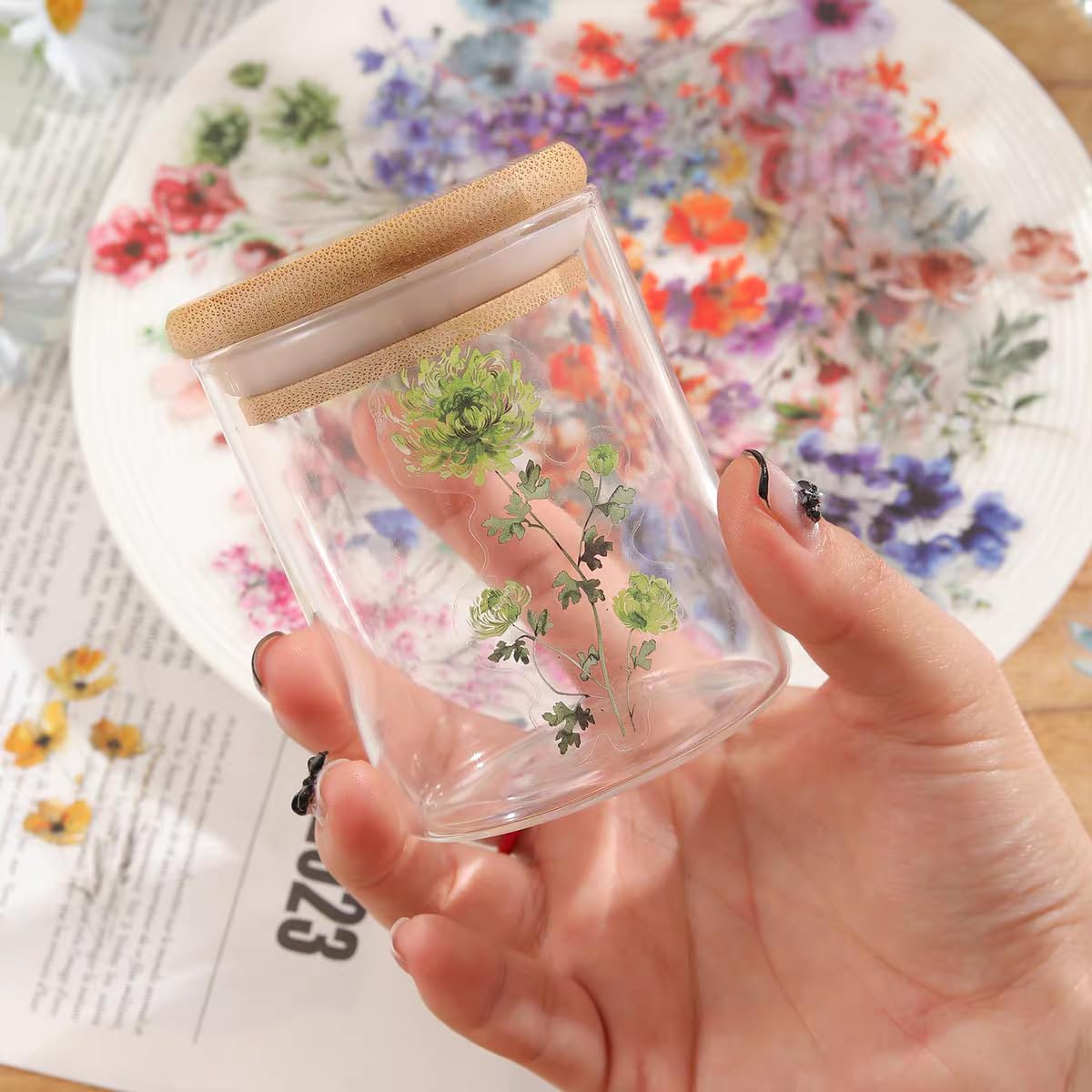S.A.V.I Floral Transparent PET Stickers – 50 Sheets | Waterproof Matte UV | Multicolour Botanical Flowers (3–6 cm) | DIY Decor for Glass Cups, Bottles, Phone Covers, Journals & Crafts
