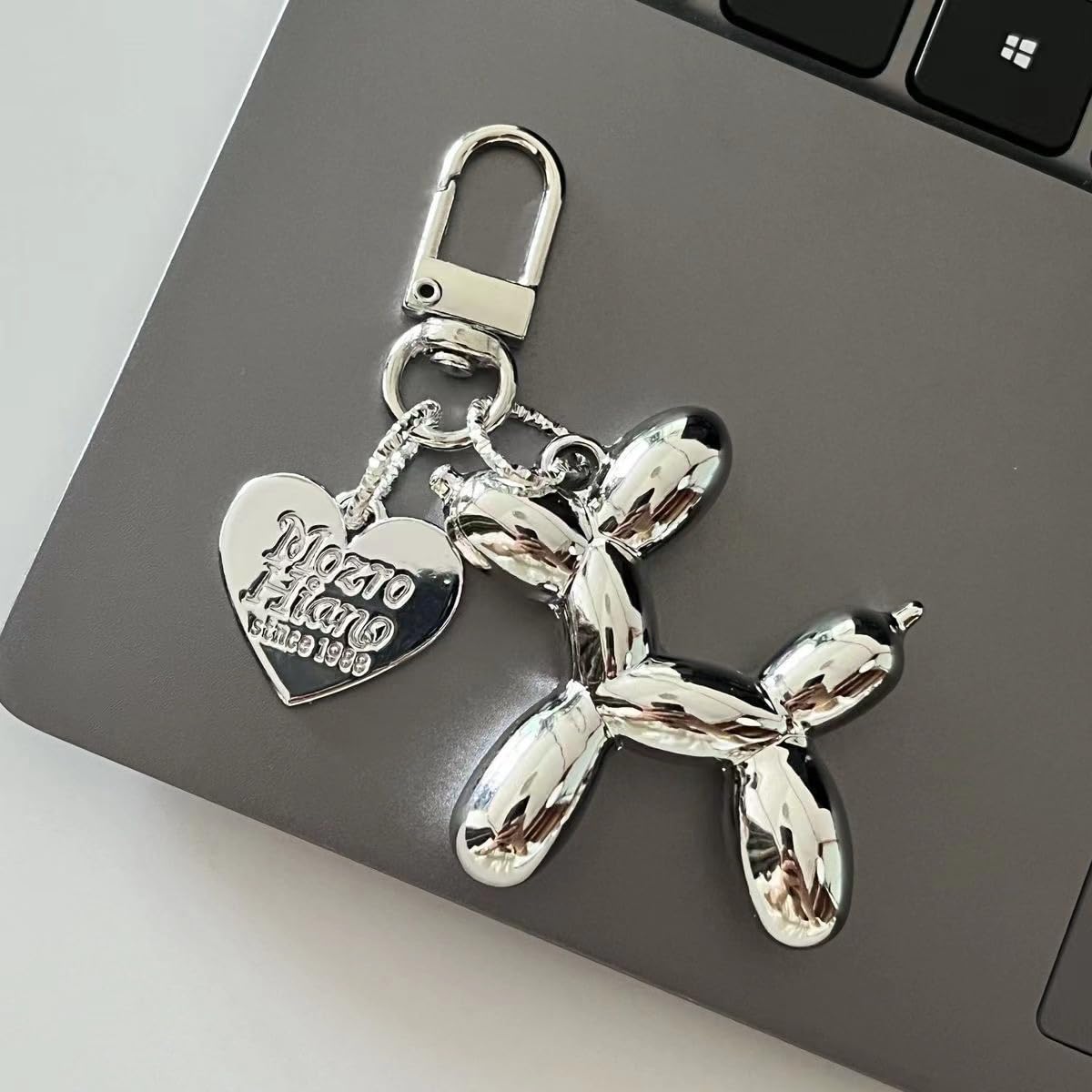 S.A.V.I Balloon Dog Keychain Silver Metal Bag Charm Key Ring Pendant, Cute mirror-finish accessory with lobster clasp for handbags, backpacks & car keys; stylish gift for women, girls & teens.