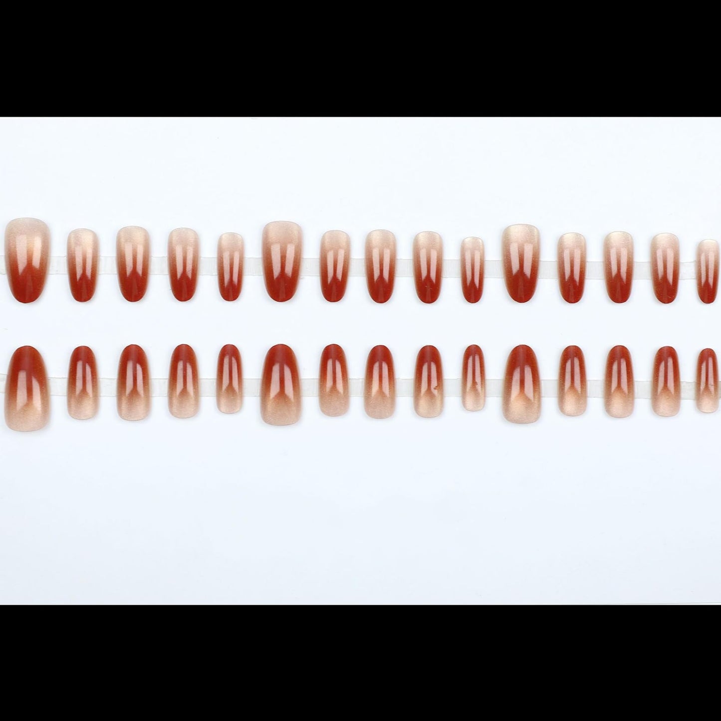 S.A.V.I 30 Pieces Reusable Press-On Fake Nails for Women, Medium Round Length, Red & Nude Gradient Cat Eye Gloss, Acrylic Set with Nail Glue & Adhesive Tabs