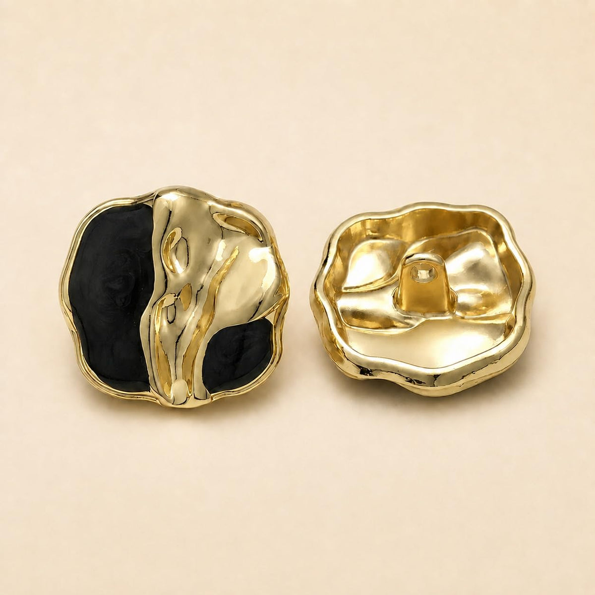 S.A.V.I Designer Shank Buttons 15mm Black & Gold Molten Finish | Set of 6, For Blazers & Jackets, DIY Garments, Decorative Accent, Sewing Fasteners
