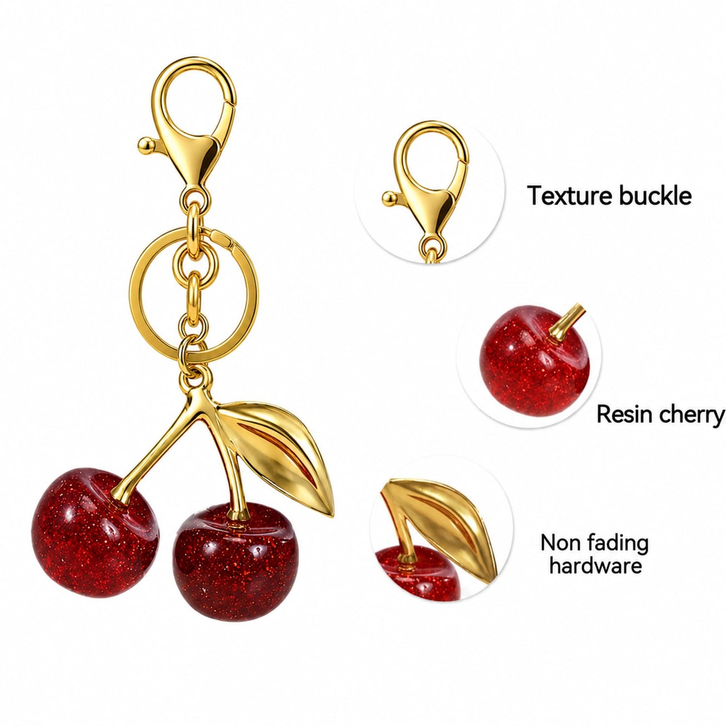 S.A.V.I Cherry Keychain for Women & Girls, Glitter Resin Gold Alloy Charm, Cute Bag Accessory, Purse Pendant, 13 x 7 cm Decorative Key Ring, Red Sparkle Finish, Durable Gift for Handbags & Backpacks