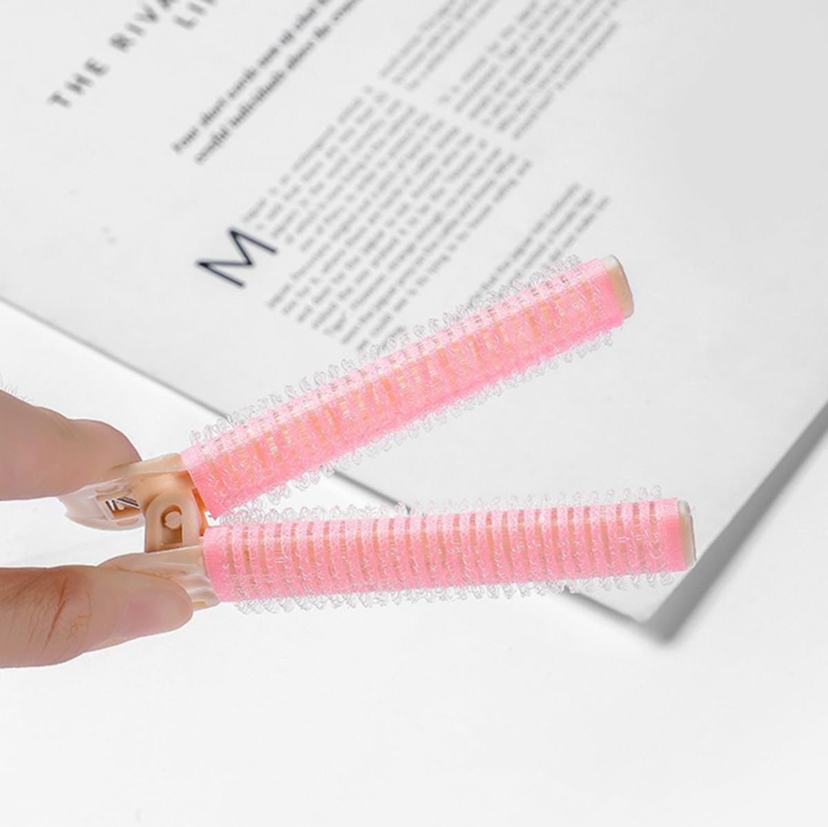 S.A.V.I Pink Hair Volumizing Roller Clip for Women | 2 PCS Long Cylindrical Velcro Curlers with Clamp | Lightweight Self-Grip Bangs Lifter & Root Volume Styling Tool