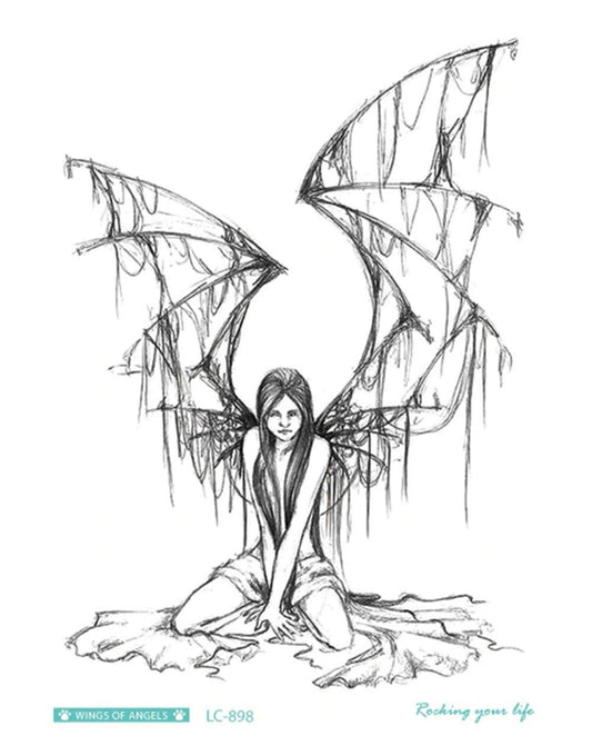 S.A.V.I Temporary Tattoo For Girls Men Women 3D Big Angel With Wings Face Sticker Size 21x15cm