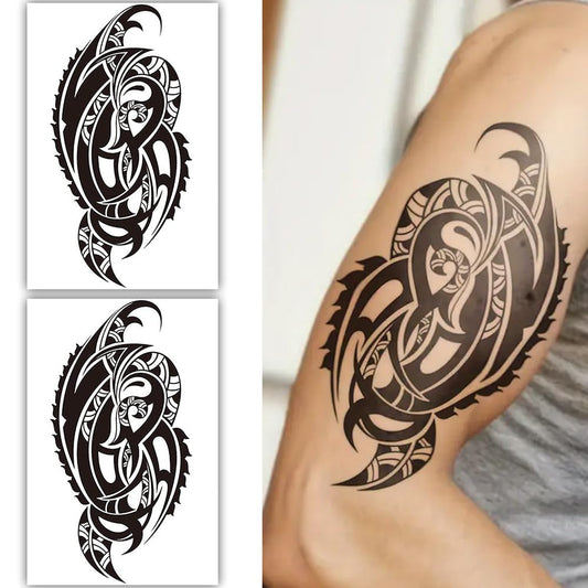S.A.V.I 2PCS. Black Tribal Temporary Tattoos for Men  Women | Waterproof Sheets | Realistic, Long-Lasting Body Art Stickers | Large 19x12cm | Easy to Apply
