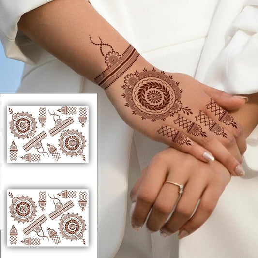 S.A.V.I 2 Sheets Henna Mehendi Tattoo Stickers - Waterproof, Natural Color, Women's Hands, Arms - 21x15cm