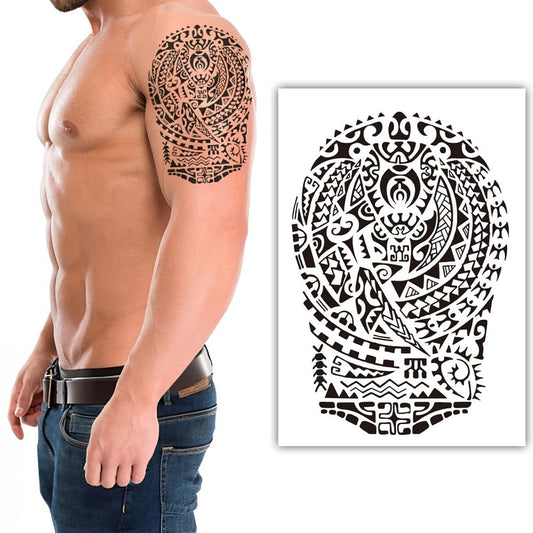 S.A.V.I 1Pc Temporary Tribal Tattoo Sheet - Black Waterproof Design (21x15 cm) | Bold Arm Sleeve Tattoo for Men  Women | Easy Application  Removal | for Parties, Events