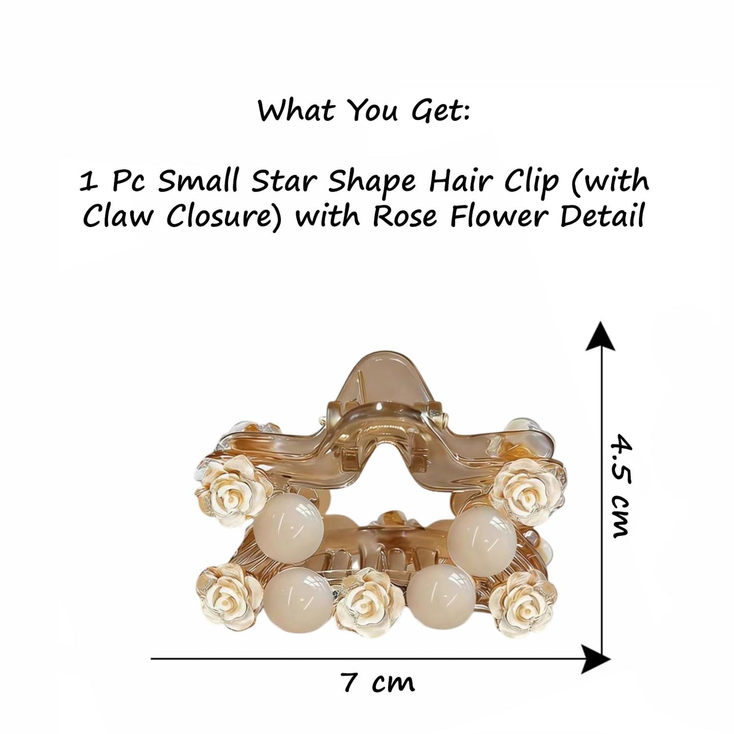 S.A.V.I Women’s Beige Floral Pearl Hair Claw Clip 7 cm | Acrylic Rose Design Clutcher | Elegant Small Star Shape Hair Accessory for Daily, Party Styling & Gifting