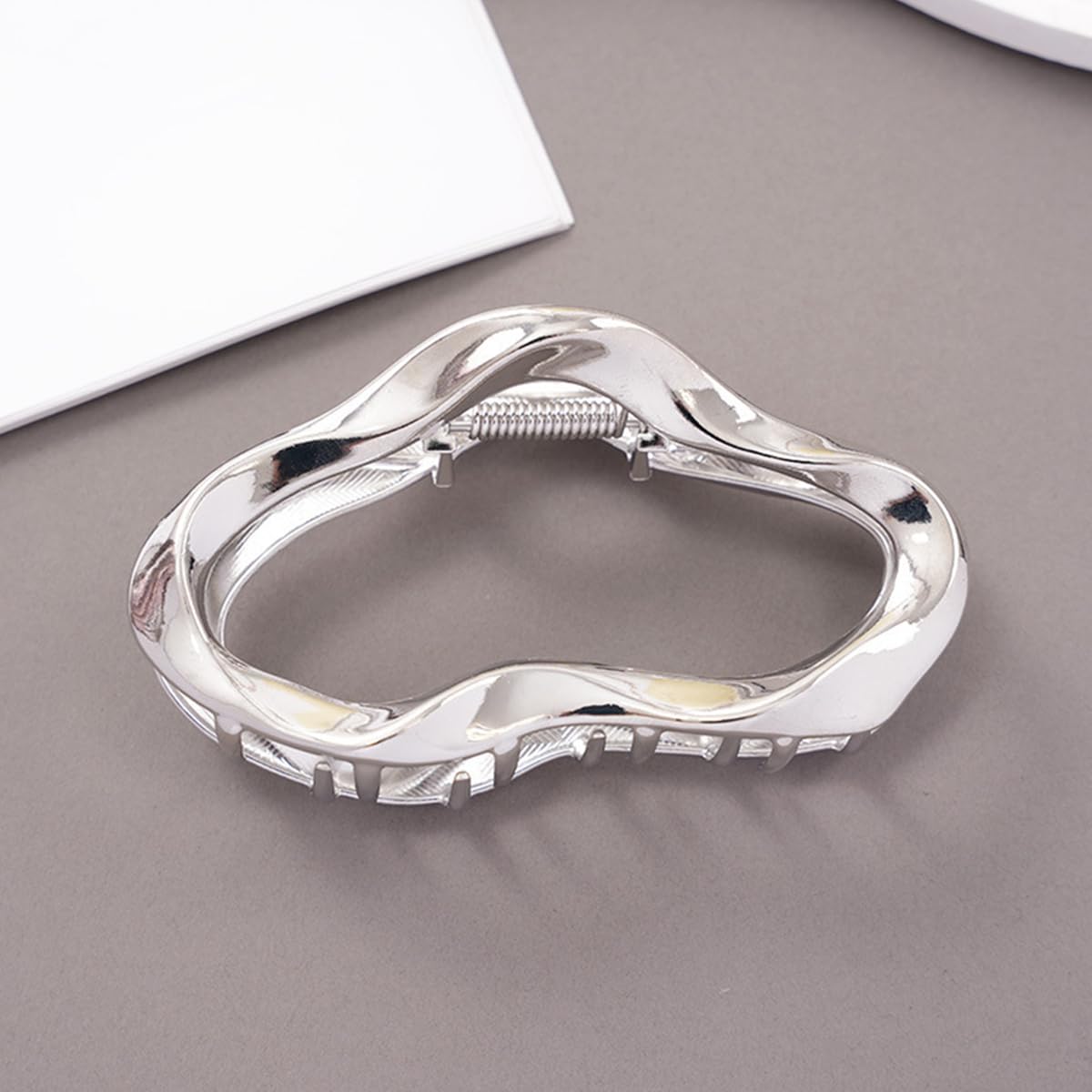 S.A.V.I Metal Hair Claw Clip 11 cm | Silver Wavy Hollow Design Strong Grip Hair Clutcher for Women | Korean Style Elegant Hair Accessory for Thick Long Hair