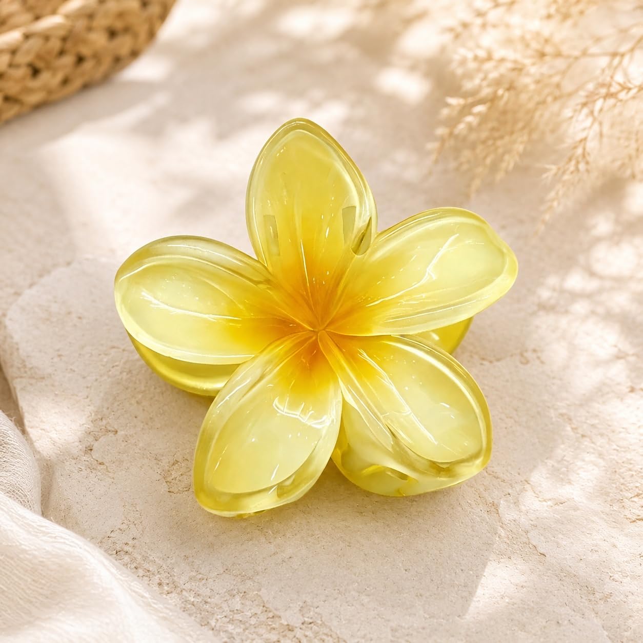 S.A.V.I Yellow Plumeria Resin Flower Hair Claw Clip for Women 8cm | Strong Grip, Lightweight, Thick & Thin Hair, Parties & Weddings, Holiday Accessory