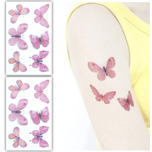 S.A.V.I 2pcs Glittery Butterfly Temporary Tattoo Sheets – Pink Glitter Design, Waterproof, Skin-Safe, Easy to Apply, 12cm x 7.5cm, Ideal for Kids, Parties, Festivals  Fashion