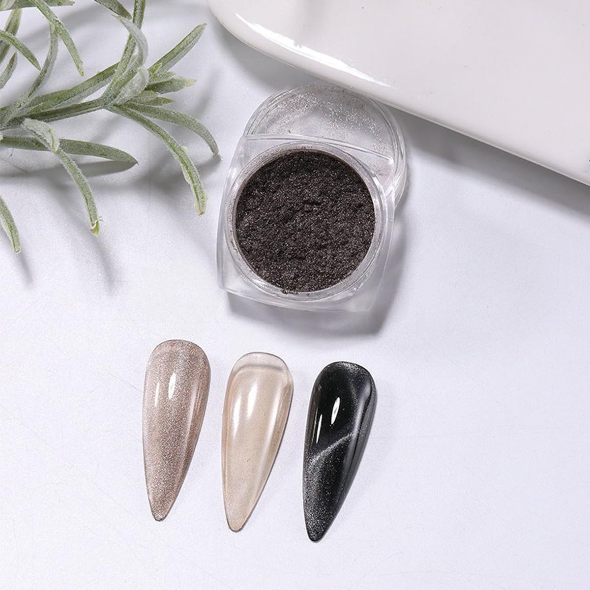 S.A.V.I Cat Eye Magnetic Nail Glitter Powder Silver & Blue 5g x2 | 2 Jars, DIY Nail Art Pigment, Shimmer Finish, Gel Polish Use, Mix 1:1 Ratio
